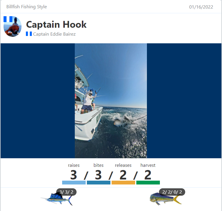 captapp fish report for captain hook January 16 2022